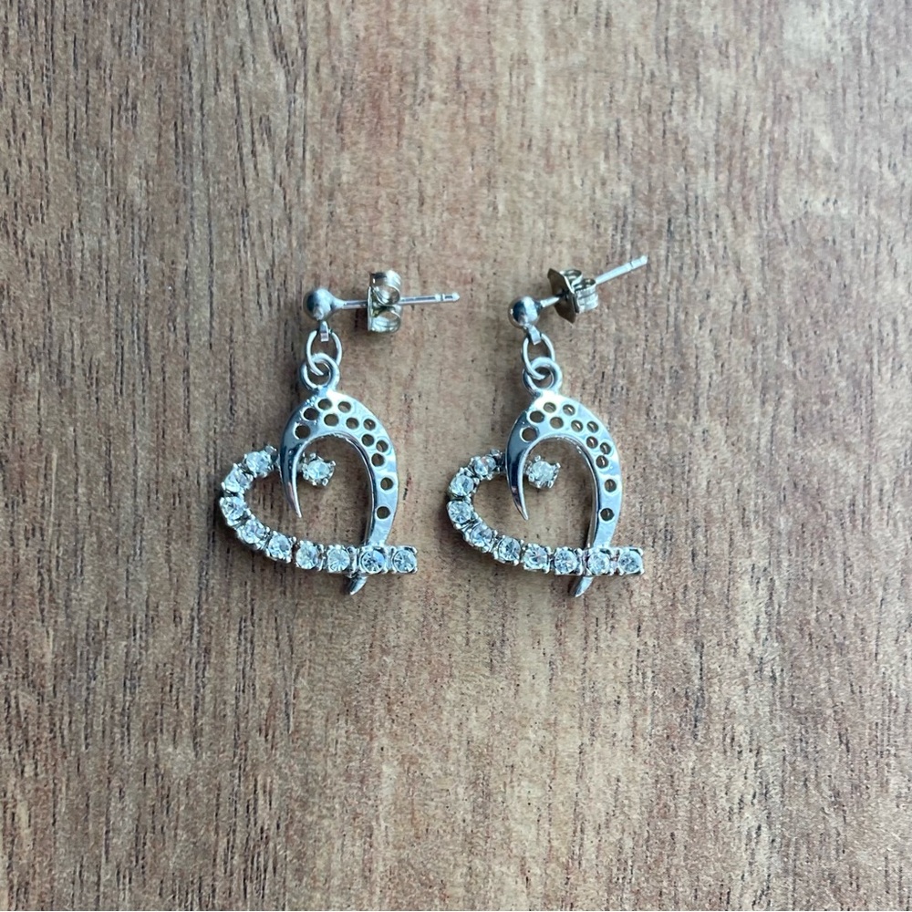 Y2K Silver Rhinestone Heart Drop Earrings